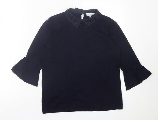 Warehouse Womens Blue Viscose Basic T-Shirt Size 14 Collared