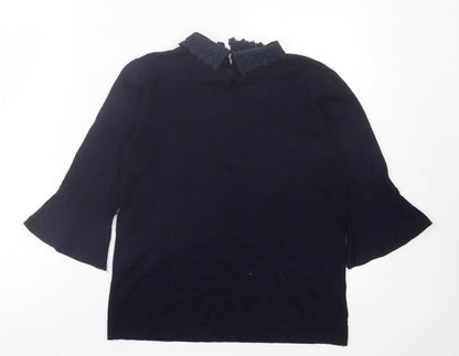 Preloved Warehouse Womens Blue Viscose Basic T-Shirt Size 14 Collared - Back