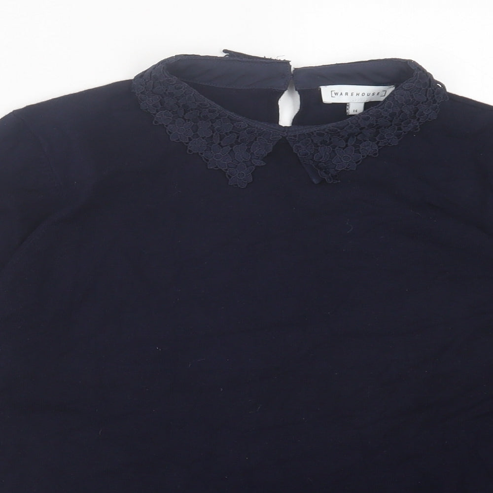 Warehouse Womens Blue Viscose Basic T-Shirt Size 14 Collared
