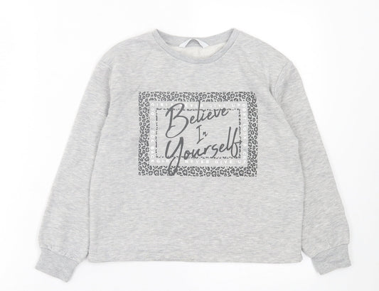 Very Girls Grey Polyester Basic Casual Size 10 Years Crew Neck Pullover