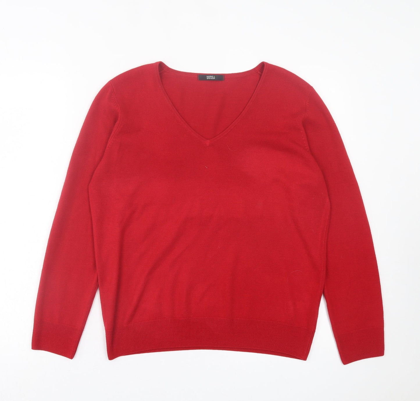 Marks and Spencer Womens Red V-Neck Acrylic Pullover Jumper Size 14