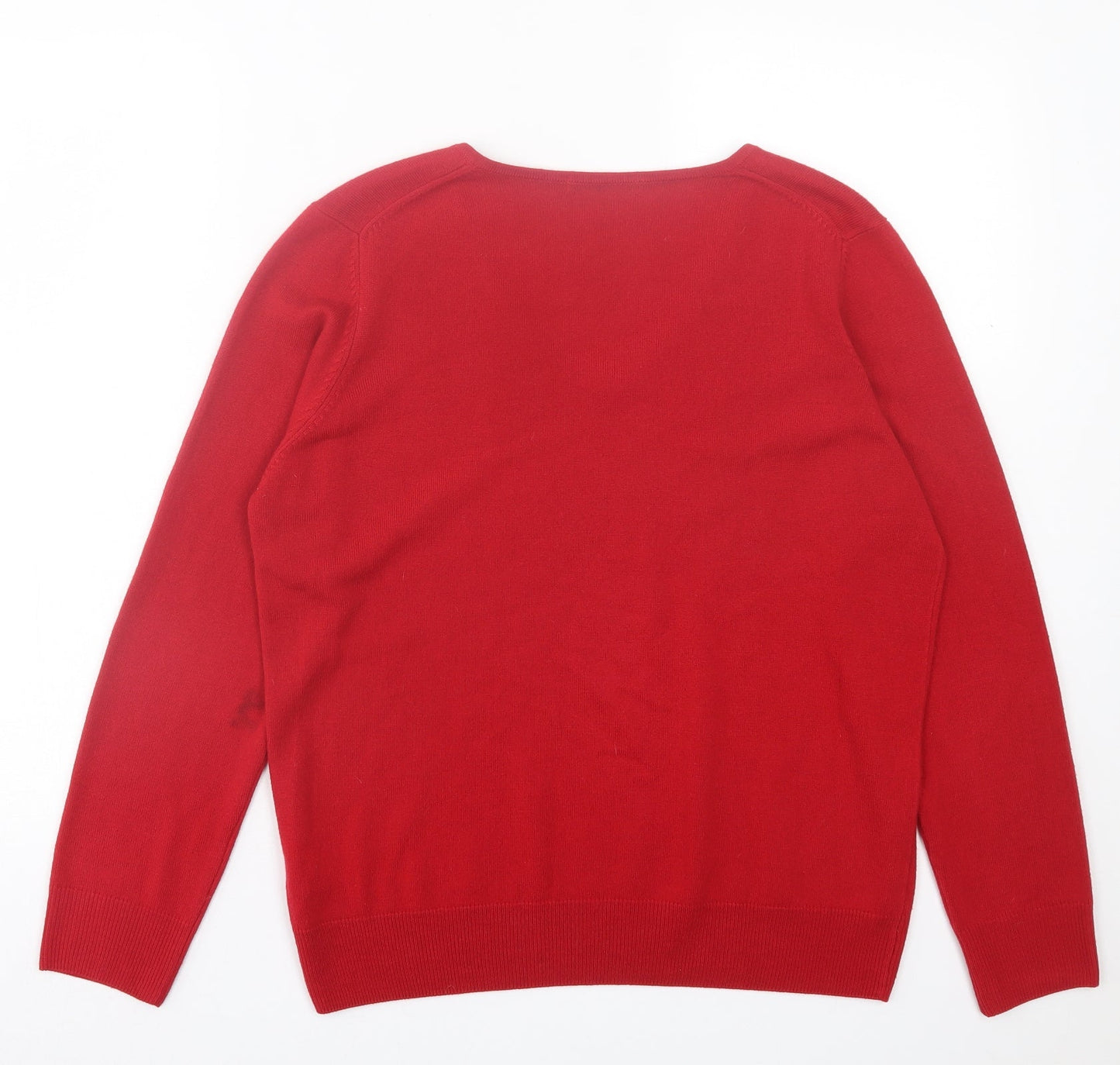 Marks and Spencer Womens Red V-Neck Acrylic Pullover Jumper Size 14