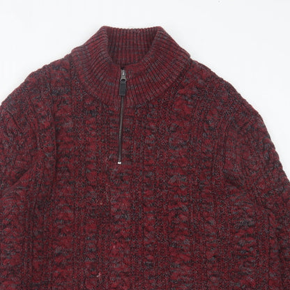 Preloved NEXT Mens Red High Neck Cotton Pullover Jumper Size XL - Detail