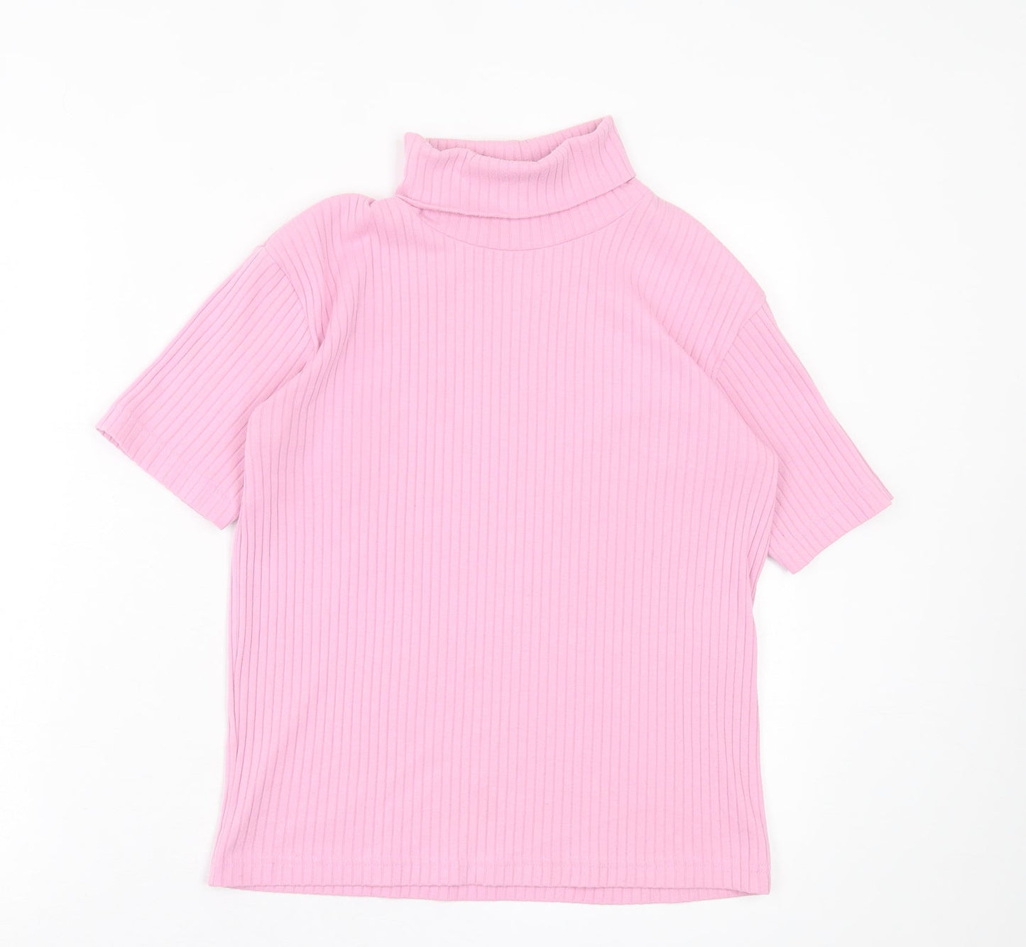 Joie de Vivre Womens Pink Polyester Basic T-Shirt Size 12 Roll Neck