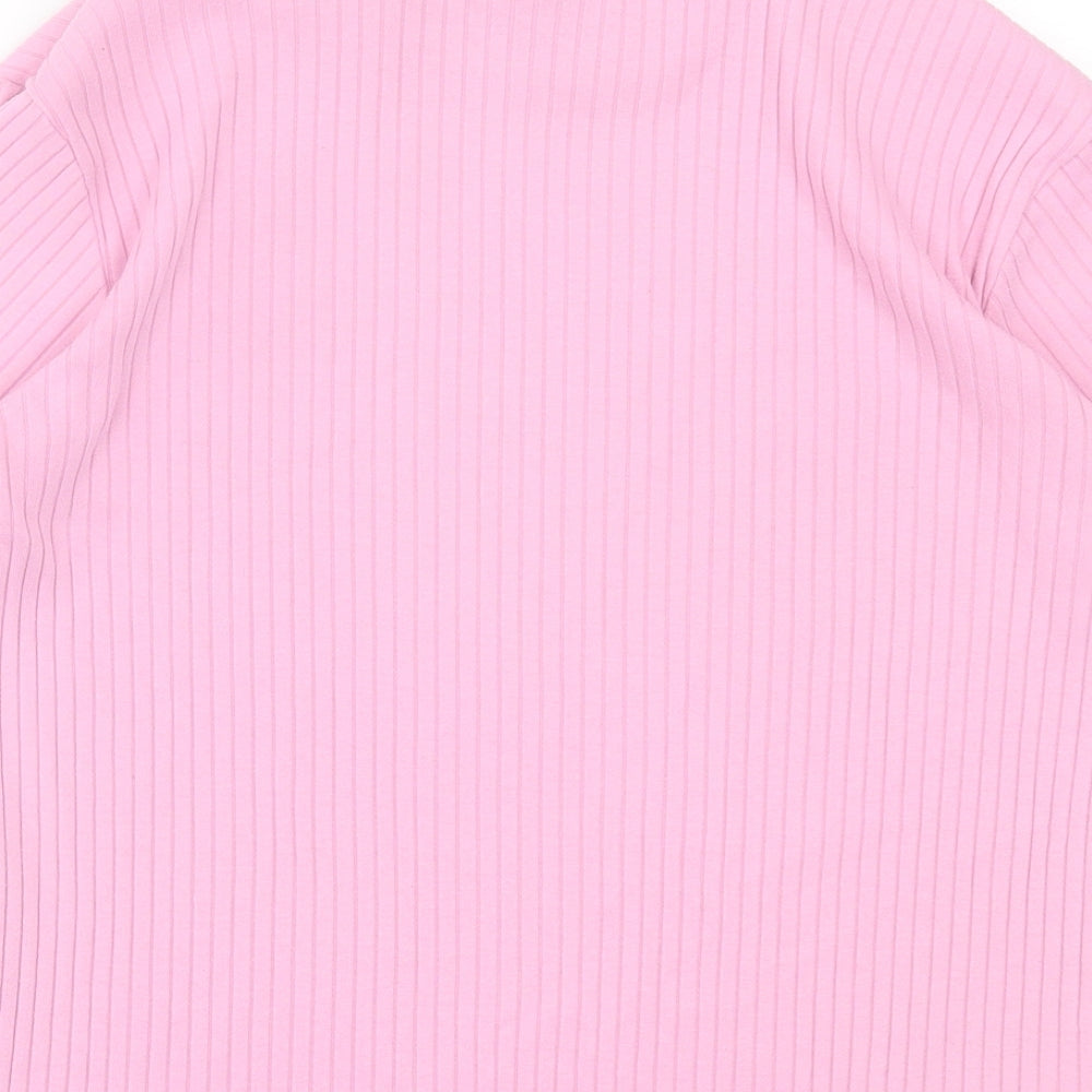Joie de Vivre Womens Pink Polyester Basic T-Shirt Size 12 Roll Neck