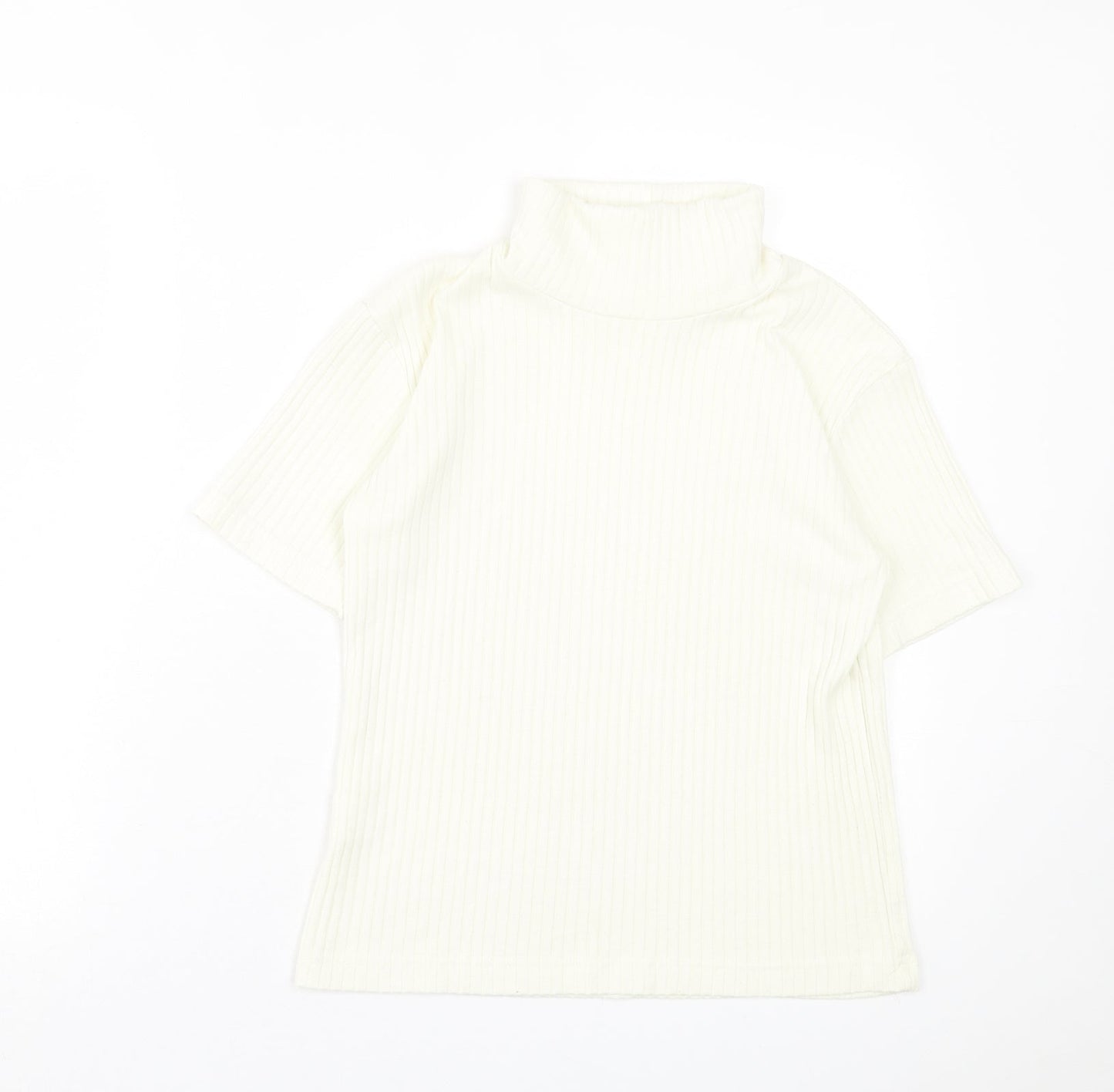 Joie de Vivre Womens Ivory Polyester Basic T-Shirt Size 10 Roll Neck