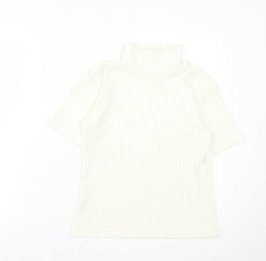 Joie de Vivre Womens Ivory Polyester Basic T-Shirt Size 10 Roll Neck