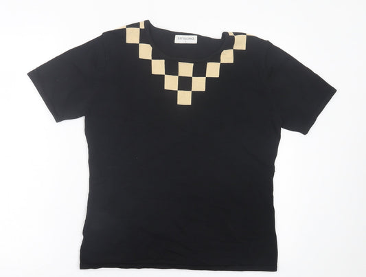 Just Elegance Womens Black Viscose Basic T-Shirt Size L Crew Neck