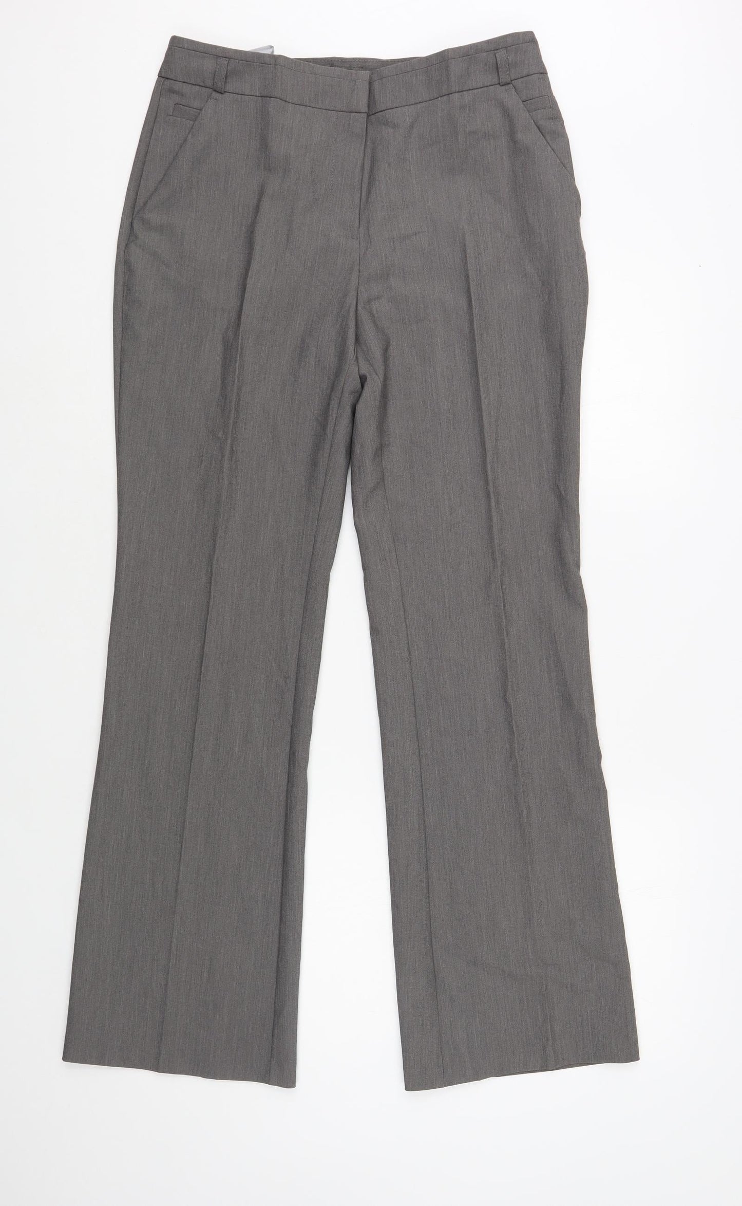 Dunnes Stores Womens Grey Polyester Dress Pants Trousers Size 10 L31 in Regular Hook & Loop