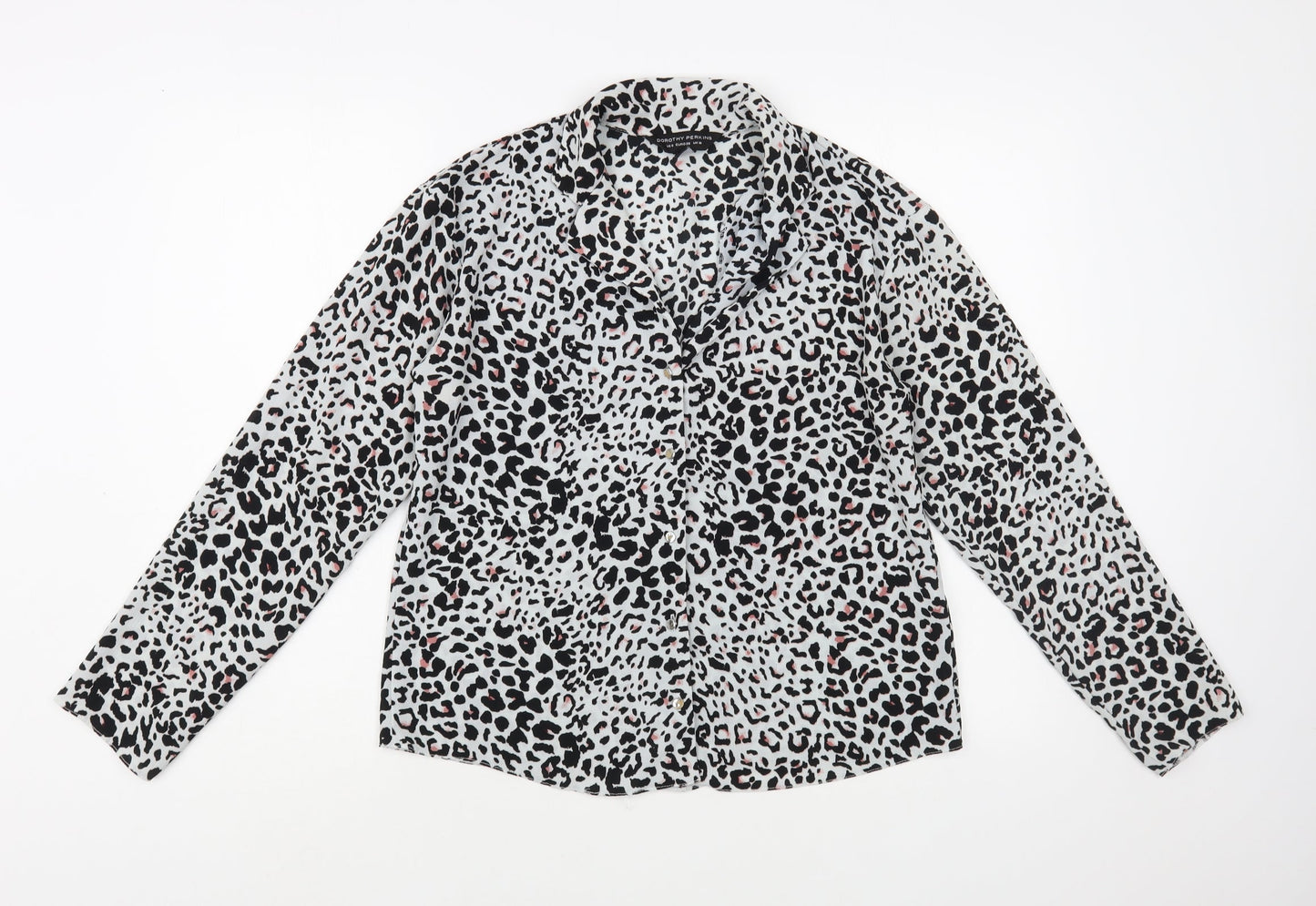 Doroth Womens Grey Animal Print Polyester Camisole Button-Up Size 10 Collared