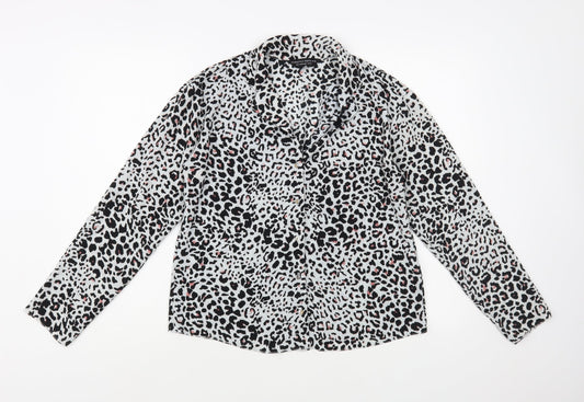 Doroth Womens Grey Animal Print Polyester Camisole Button-Up Size 10 Collared