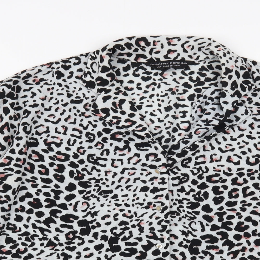 Doroth Womens Grey Animal Print Polyester Camisole Button-Up Size 10 Collared