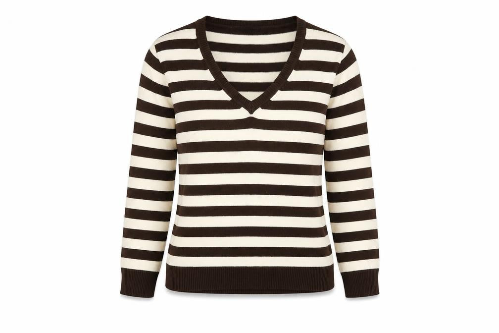 H&M Womens Ivory V-Neck Striped Acrylic Pullover Jumper Size M