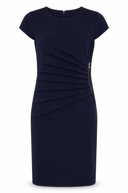 Derhy Womens Blue Polyester Pencil Dress Size L Boat Neck Zip