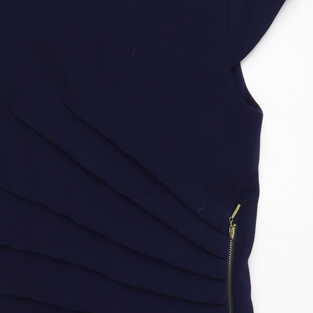 Derhy Womens Blue Polyester Pencil Dress Size L Boat Neck Zip