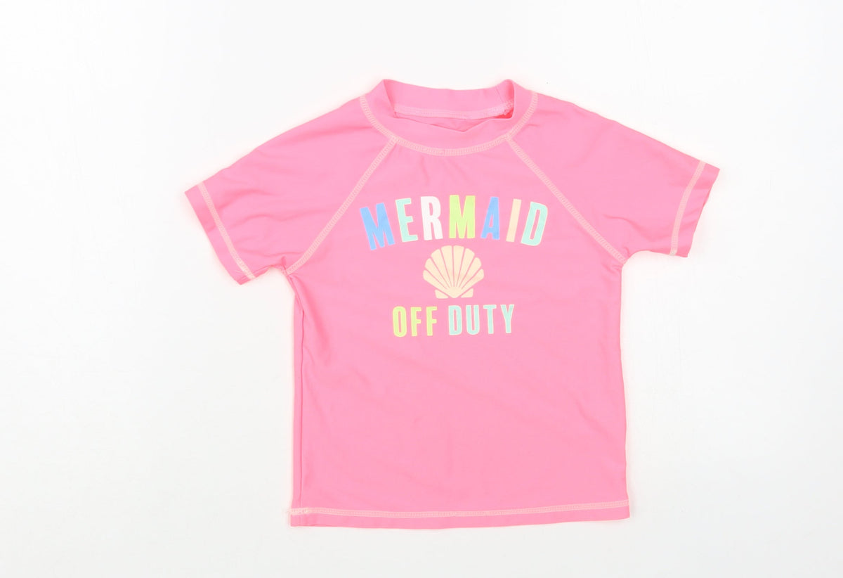 Dunnes Stores Girls Pink Polyester Pullover T-Shirt Size 5 Years Crew Neck Pullover - Beach Swim
