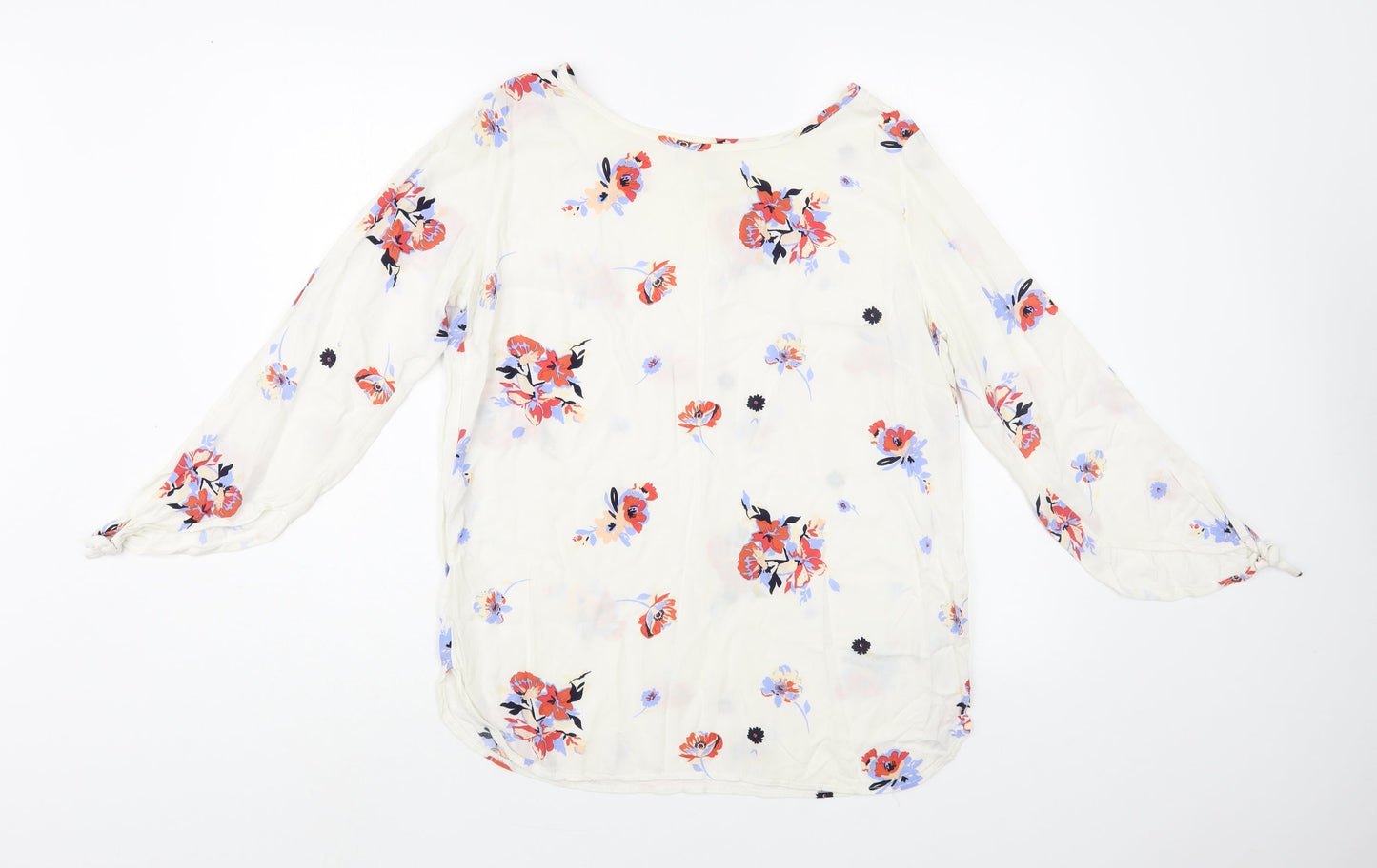 Rainbow Womens White Floral Viscose Basic Blouse Size 12 Boat Neck