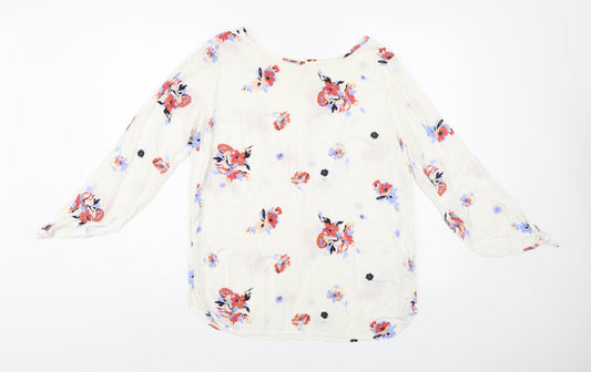 Rainbow Womens White Floral Viscose Basic Blouse Size 12 Boat Neck