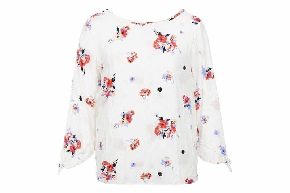 Rainbow Womens White Floral Viscose Basic Blouse Size 12 Boat Neck