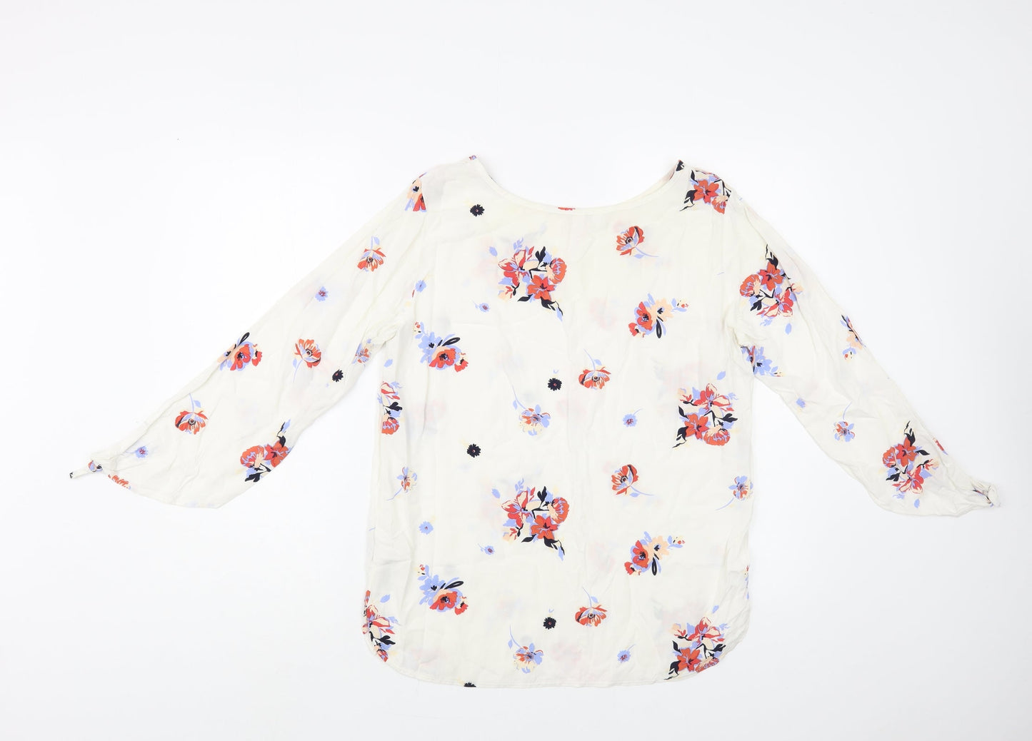 Rainbow Womens White Floral Viscose Basic Blouse Size 12 Boat Neck