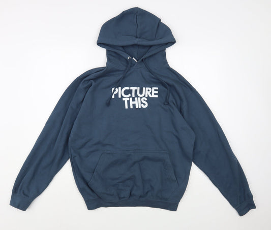 Preloved Awdis Mens Blue Cotton Pullover Hoodie Size M - Picture This - Front