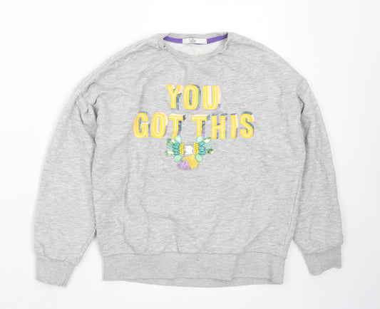 Marks and Spencer Girls Grey Cotton Pullover Sweatshirt Size 9-10 Years - You Got This