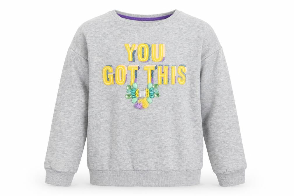 Marks & Spencer Girls Grey Cotton Pullover Sweatshirt Size 9-10 Years - You Got This
