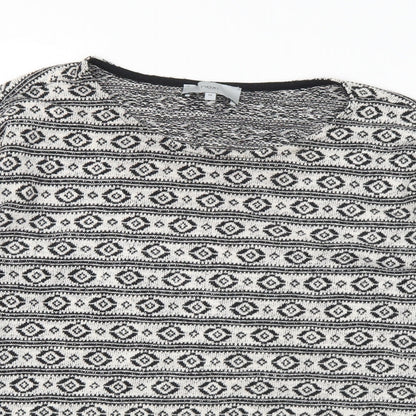 Next Womens Black Round Neck Geometric Acrylic Pullover Jumper Size 12