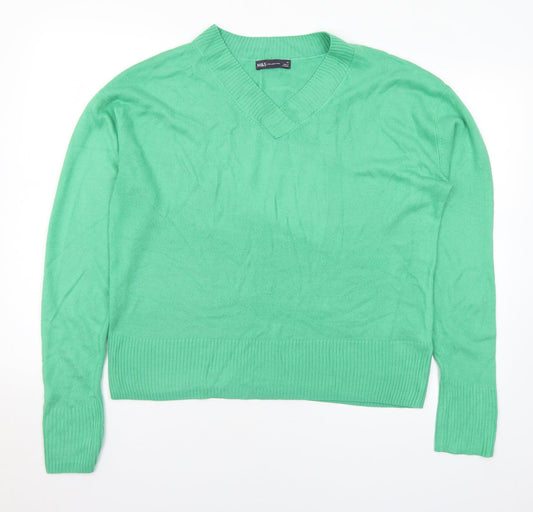 Marks and Spencer Womens Green V-Neck Acrylic Pullover Jumper Size 14