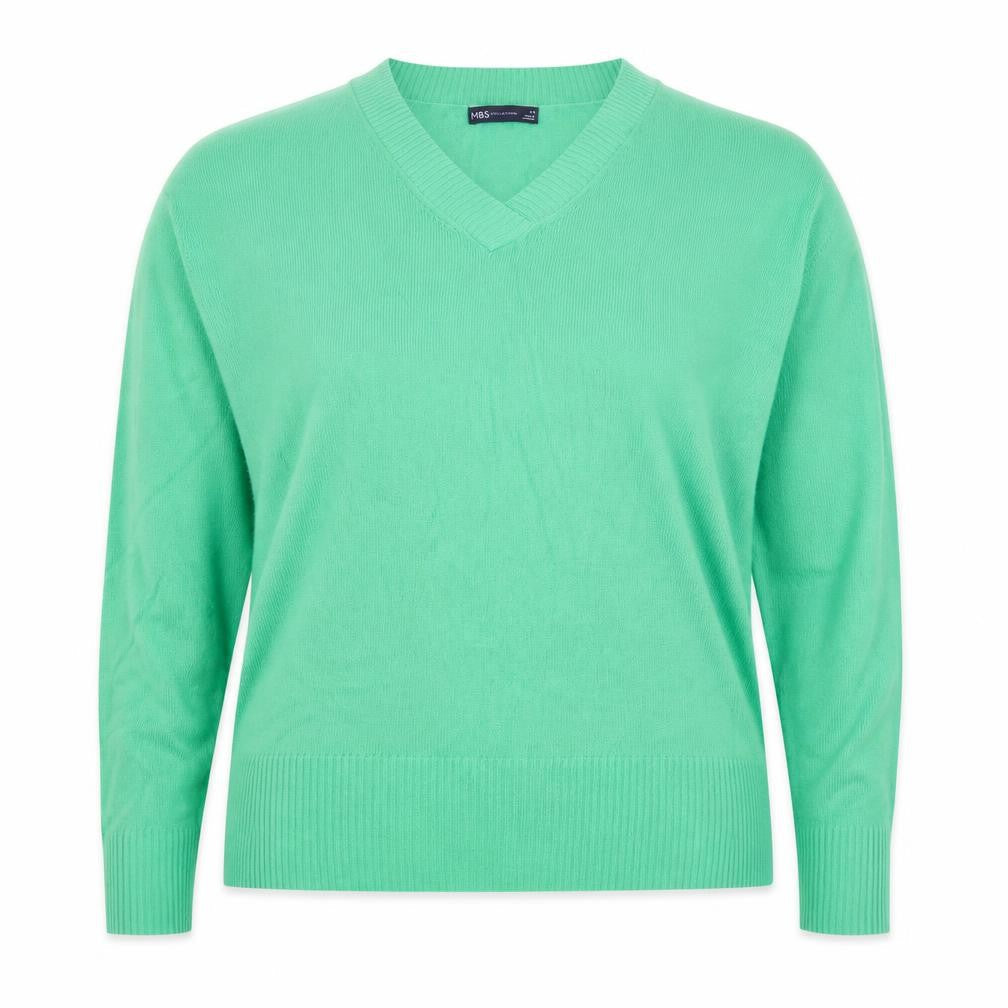 Marks & Spencer Womens Green V-Neck Acrylic Pullover Jumper Size 14