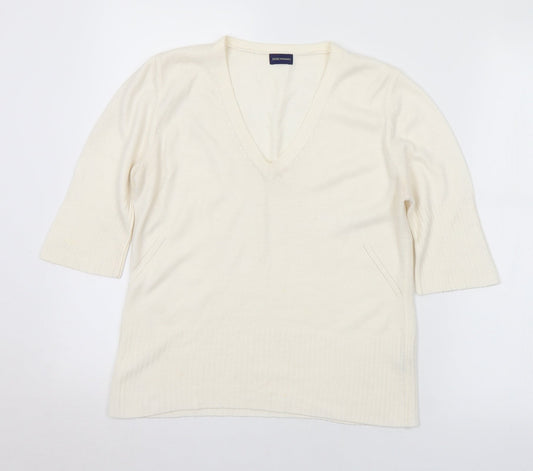 Debenhams Womens Ivory V-Neck Acrylic Pullover Jumper Size 12