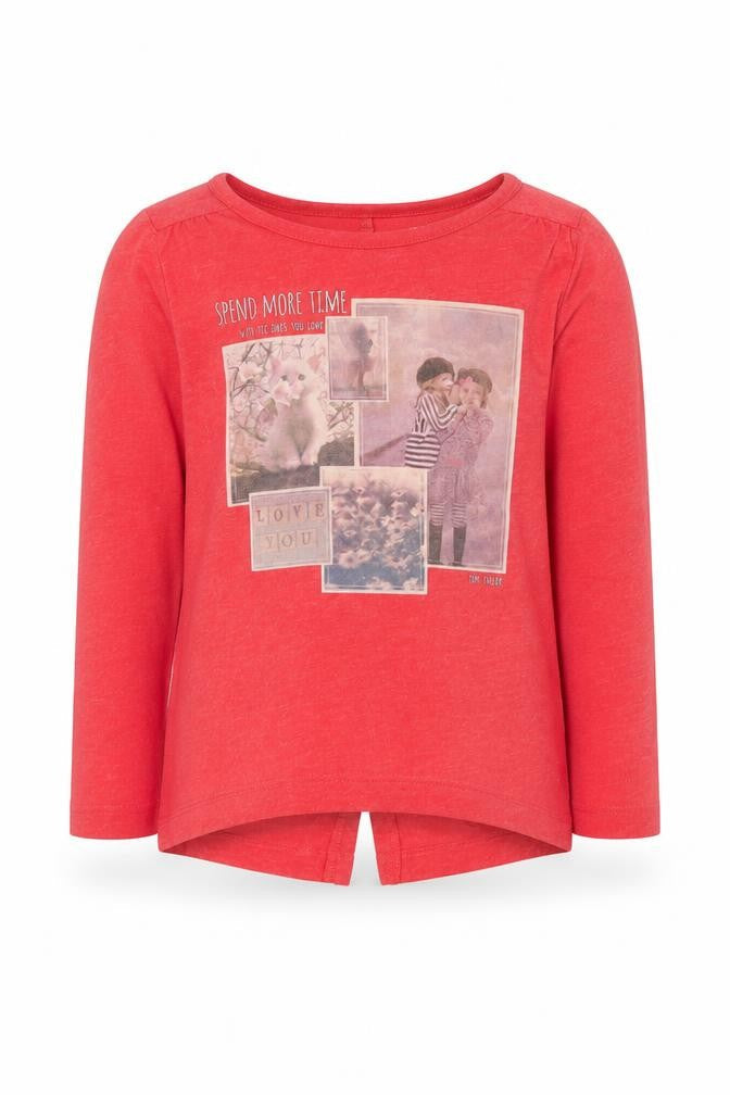 TOM TAILOR Girls Red Cotton Basic T-Shirt Size 4-5 Years Round Neck