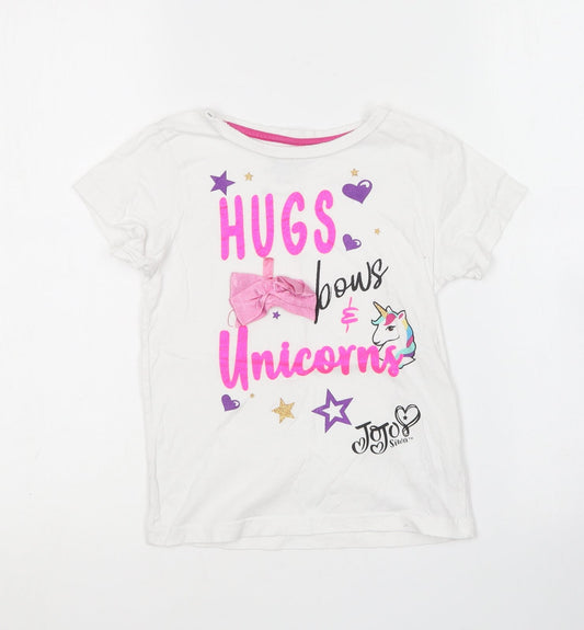Nickelodeon Girls White Cotton Basic T-Shirt Size 7 Years Round Neck - Jojo Siwa