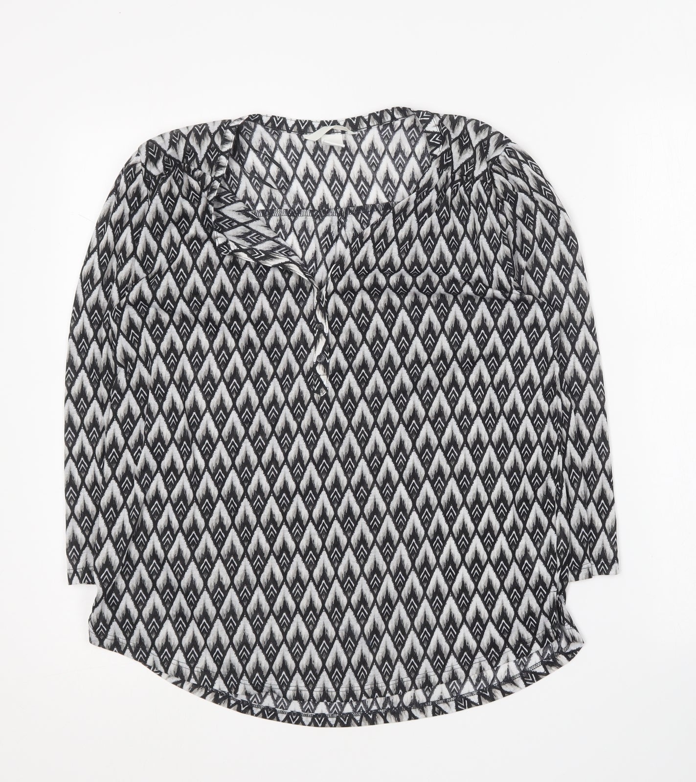 H&M Womens Black Geometric Polyester Basic Blouse Size S Collared