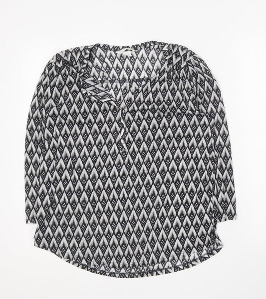 H&M Womens Black Geometric Polyester Basic Blouse Size S Collared