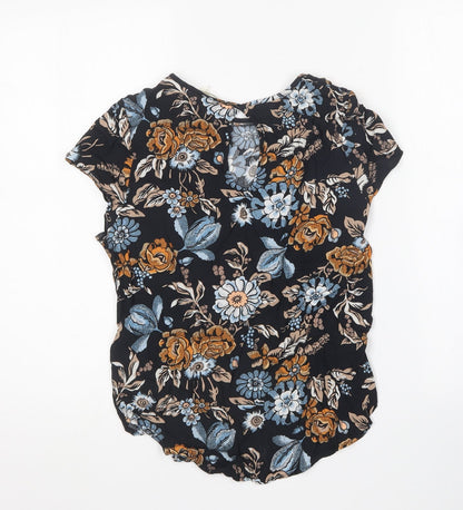 H&M Womens Multicoloured Floral Viscose Basic Blouse Size 6 Round Neck