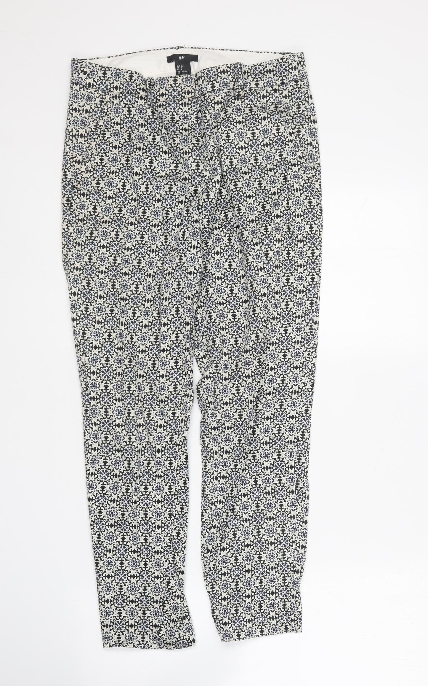H&M Womens Multicoloured Geometric Cotton Trousers Size 6 L25 in Regular