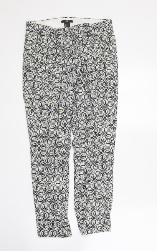 H&M Womens Multicoloured Geometric Cotton Trousers Size 6 L25 in Regular