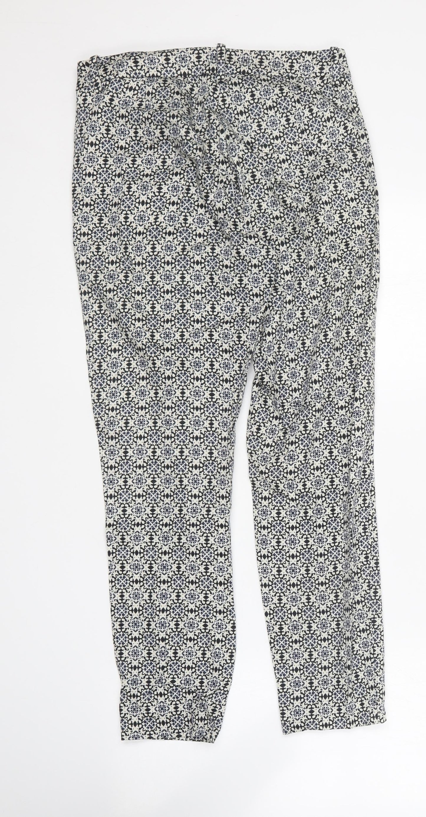 H&M Womens Multicoloured Geometric Cotton Trousers Size 6 L25 in Regular