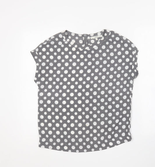 NEXT Womens Grey Polka Dot Polyester Basic Blouse Size 8 Round Neck