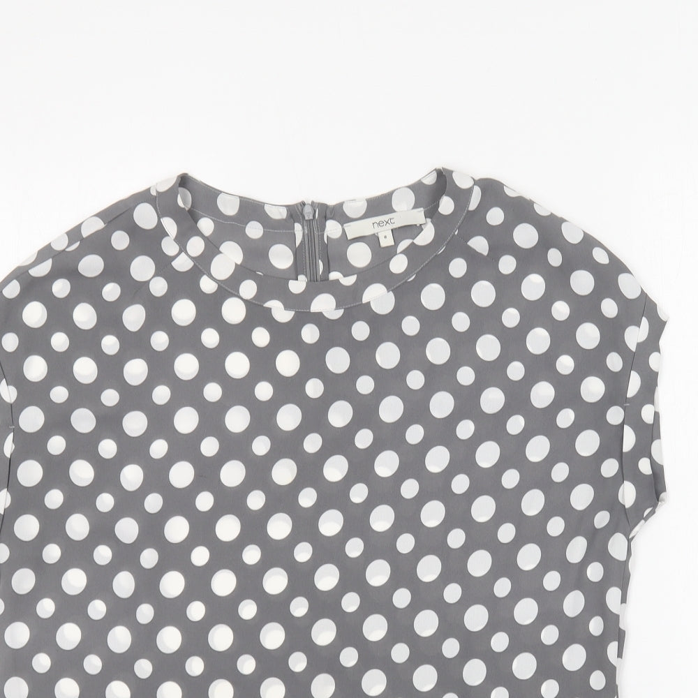 NEXT Womens Grey Polka Dot Polyester Basic Blouse Size 8 Round Neck