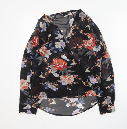 New Look Womens Multicoloured Floral Polyester Basic Blouse Size 8 V-Neck