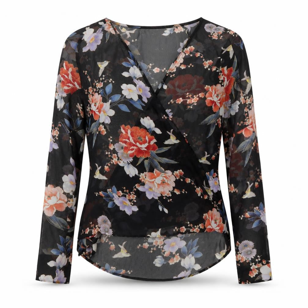 New Look Womens Multicoloured Floral Polyester Basic Blouse Size 8 V-Neck