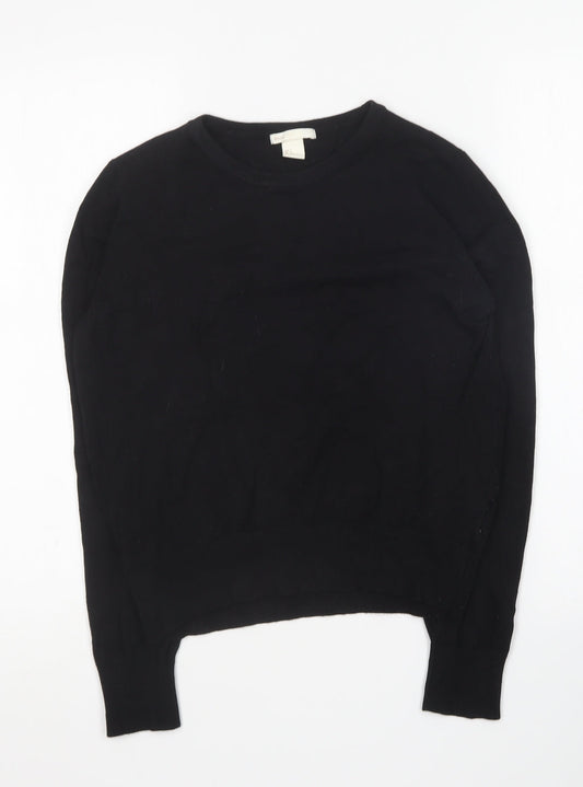 H&M Womens Black Round Neck Viscose Pullover Jumper Size S