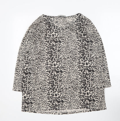 Monsoon Womens Brown Animal Print Polyester Basic Blouse Size 16 Round Neck