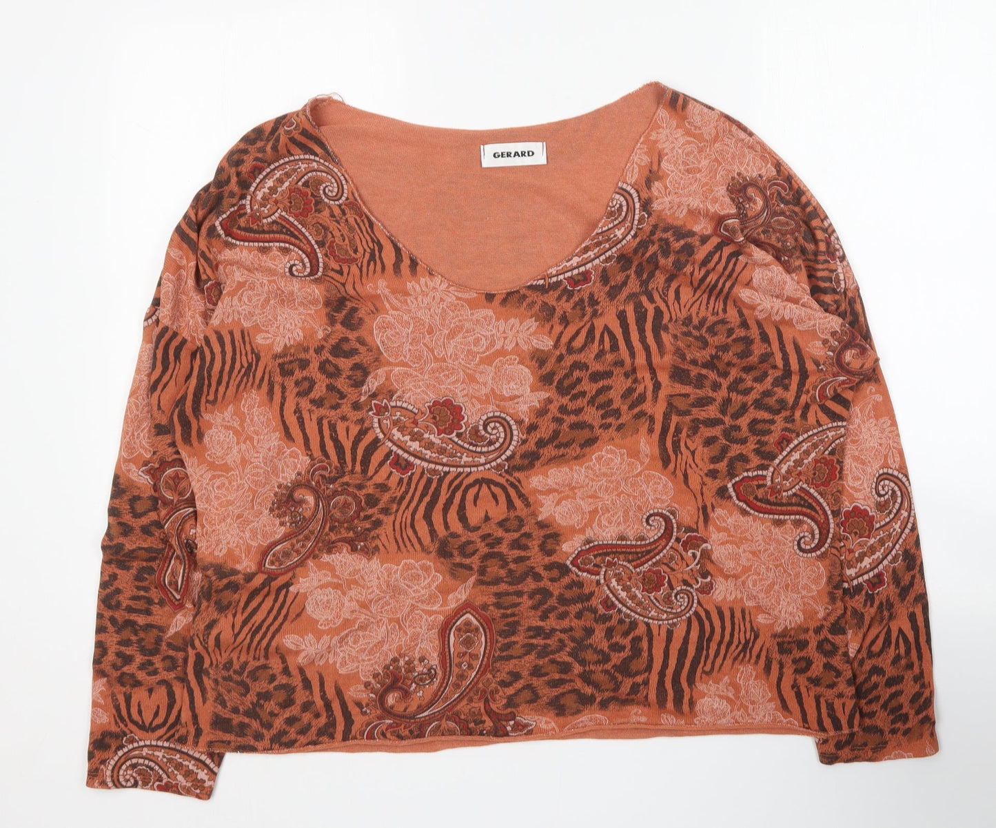 Gerard Womens Orange Animal Print Viscose Basic Blouse Size M Scoop Neck