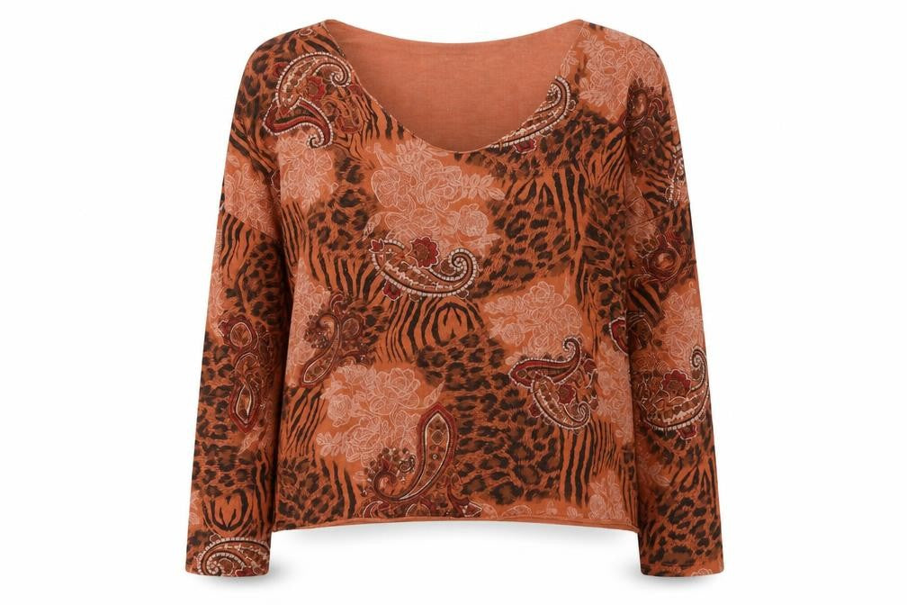Gerard Womens Orange Animal Print Viscose Basic Blouse Size M Scoop Neck