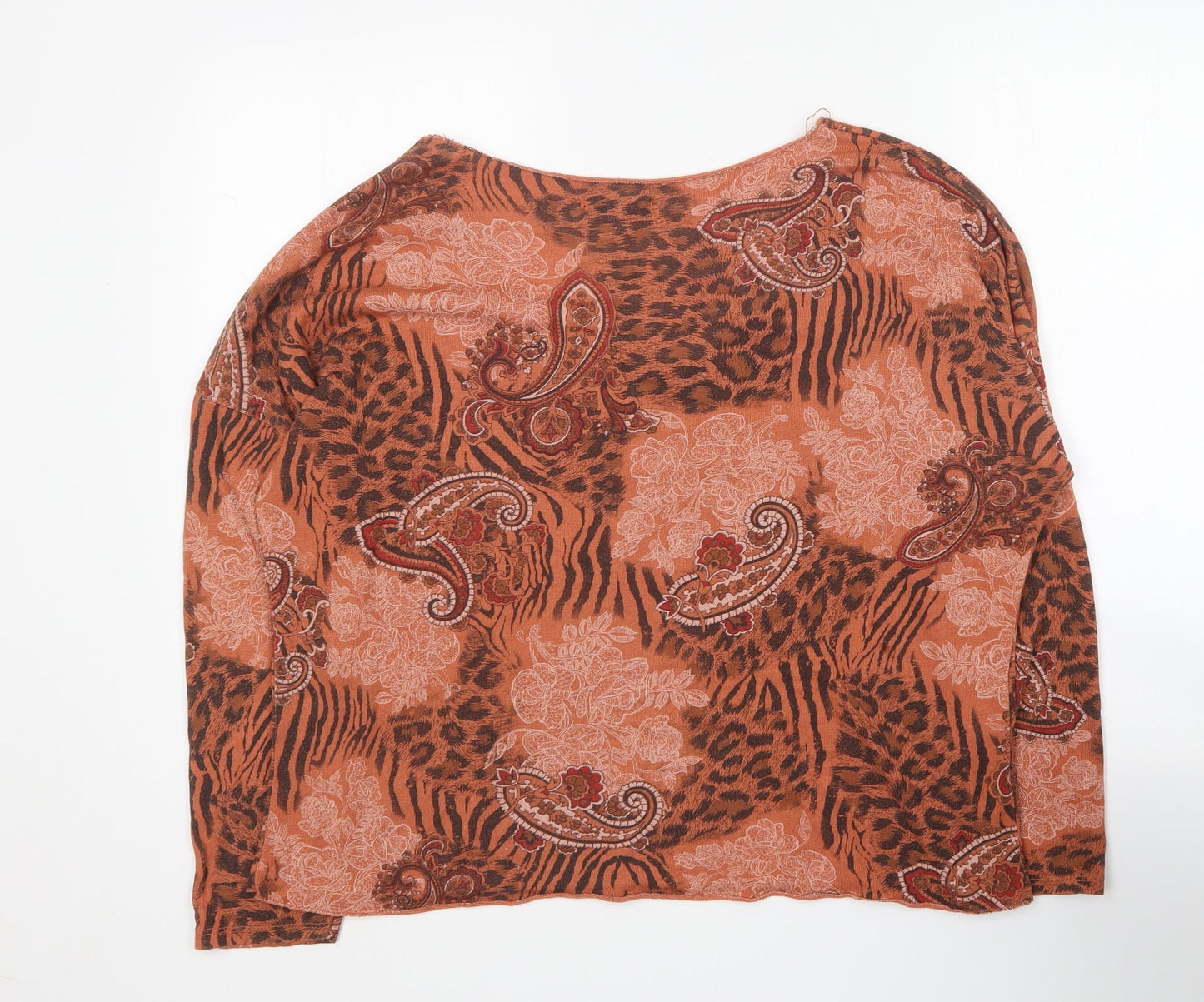 Gerard Womens Orange Animal Print Viscose Basic Blouse Size M Scoop Neck