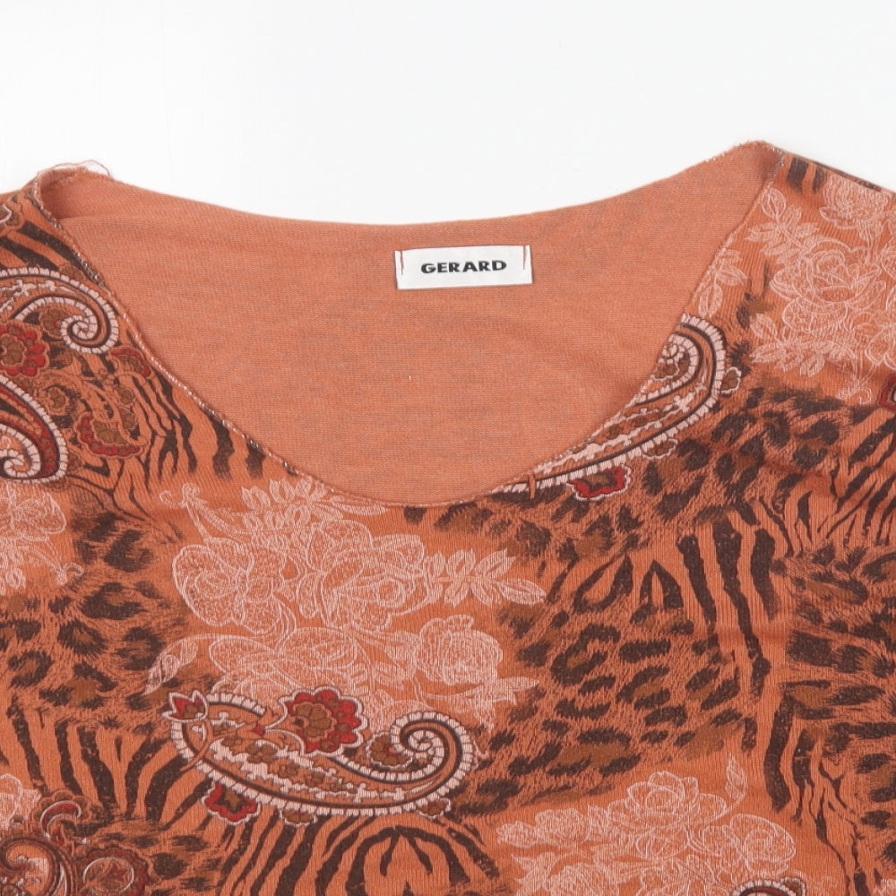 Gerard Womens Orange Animal Print Viscose Basic Blouse Size M Scoop Neck