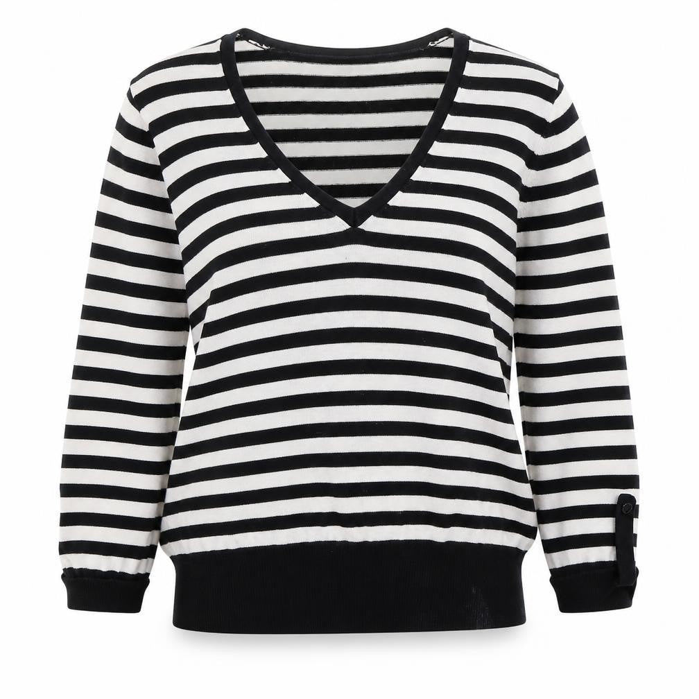 Red Herring Womens Blue V-Neck Striped Cotton Pullover Jumper Size 14